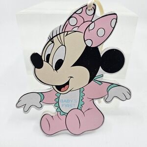VTG 1984 DISNEY CHRISTMAS ORNAMENT WOODEN MINNIE MOUSE BABY'S FIRST CHRISTMAS